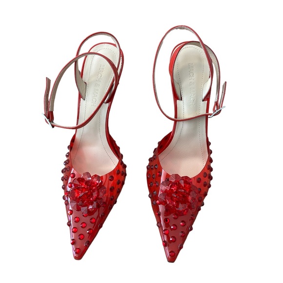 Mach & Mach Crystal Embellished Clear Ankle Strap Pump RED - Picture 4 of 6